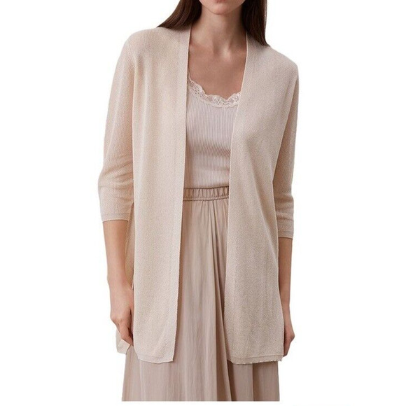 Gerard Darel Sweater Women's Linen Silk Blend Cardigan Open Front Small Tan Belt - Picture 1 of 10